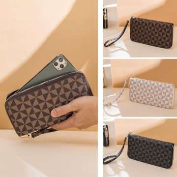 Women's wallet Wristlet Wallets for Women Large capacity travel zipper wallet multi card men's mobile phone change wallet Womans Wallet Ladies Wrist Wallet (Brown)