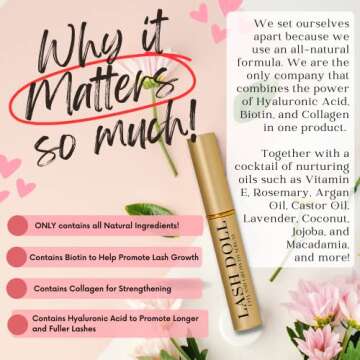 Eyelash Growth Serum Lash Serum For Eyelash Growth Made With Natural Ingredients & Hyaluronic Acid, ...