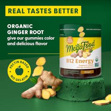 ​MegaFood Vitamin B12 Energy Gummies - Vegan - With Methyl B12 Vitamins to Support Cellular Energy Production - Ginger - Daily Vitamin B12 Supplement - USDA Organic - 70 Gummies, 35 Servings
