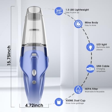 Lightweight Cordless Handheld Vacuum with LED Light