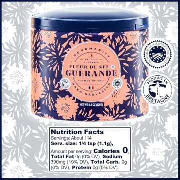 Gourmanity Fleur De Sel De Guerande, Premium Hand Harvested Finishing Salt - Authentic French Sea Sel, Ideal for Gourmet Cooking, Baking and Seasoning, 4.4 oz