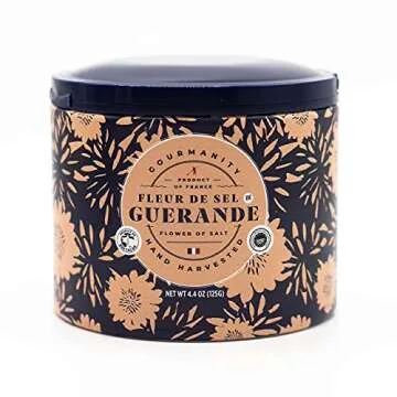 Gourmanity Fleur De Sel De Guerande, Premium Hand Harvested Finishing Salt - Authentic French Sea Sel, Ideal for Gourmet Cooking, Baking and Seasoning, 4.4 oz