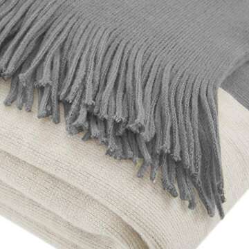 INK+IVY Stockholm Color Block Faux Cashmere Ultra Soft Cozy with Fringe Tassels Throw Blanket for Couch, Bed, 50"x60", Grey/Ivory
