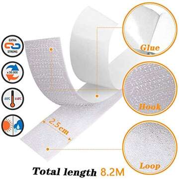 Hompie 27Ft x 1 Inch Self Adhesive Strips, Heavy Duty Strong Back Sticky Fastening Tape,Nylon Fabric...