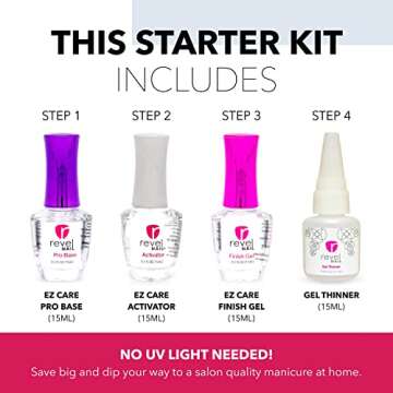 Revel Nail Starter Dip Powder Kit - 4 Color Dip Powder Nail Kit, Manicure Set with Dip Nail Powder and Dip Powder Liquid Set