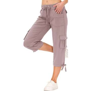 MoFiz Women's Hiking Cargo Shorts Quick Dry Lightweight Athletic Capri Pants for Camping Jogger with...