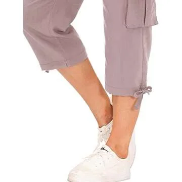 MoFiz Women's Hiking Cargo Shorts Quick Dry Lightweight Athletic Capri Pants for Camping Jogger with Pockets Pink