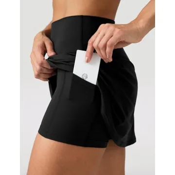 Colorfulkoala Women's Dreamlux Tennis Skort High Waisted Athletic Golf Casual Skirts Built-in Shorts with 2 Pockets (L, Black)