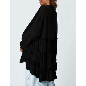 OLAPTA Women Patchwork Pleated Baggy Sweatshirt Colorblock Mock Neck Long Sleeve Drop Shoulder Pullover Sweater Top (Small, All Black)