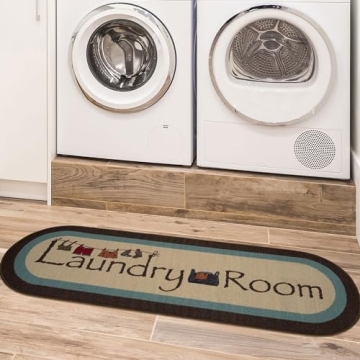 Stylish Machine Washable Bordered Laundry Room Rug Non-Slip Rubberback 2x5