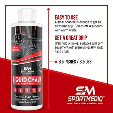 Sportmediq Pro Grade Liquid Chalk – Mess Free Professional Hand Grip for Gym, Weightlifting, Rock ...