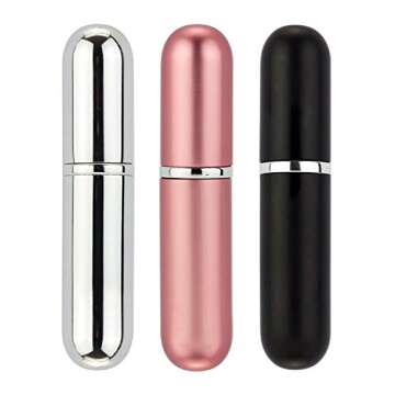 VANVENE Perfume Atomizer Bottles, Refillable Travel Size Perfume Bottles, Set of 3 Stylish Colours Black, Pink and Silver Anti Spill Funnel Included