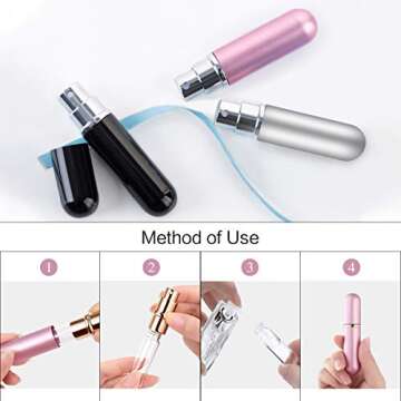 VANVENE Perfume Atomizer Bottles, Refillable Travel Size Perfume Bottles, Set of 3 Stylish Colours Black, Pink and Silver Anti Spill Funnel Included