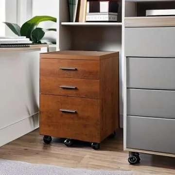 DEVAISE 3 Drawer File Cabinet for Home Office, Wood Under Desk Filing Cabinet, Rolling Printer Stand with Wheels, Walnut
