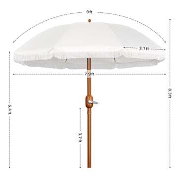 Yaheetech 9ft Patio Umbrella with Tassels - Stylish Outdoor Shade for 4-6 People