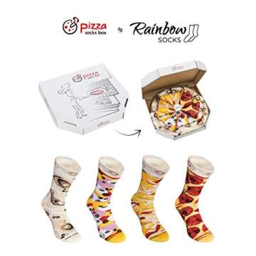 Rainbow Socks - Pizza Box Socks - 4 pairs MIX HawaiiCapriciosaPepperoni Cotton Socks L Made In EU