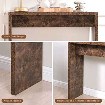 Modern Accent Console Tables for Entryway, Small Sofa Table with Faux Burl Wood and Thick High Gloss Finish, Narrow Hallway Table for Living Room, Bedroom or Foyer, 41 Inch, Walnut