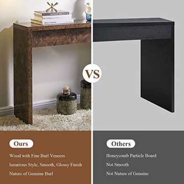 Modern Accent Console Tables for Entryway, Small Sofa Table with Faux Burl Wood and Thick High Gloss Finish, Narrow Hallway Table for Living Room, Bedroom or Foyer, 41 Inch, Walnut
