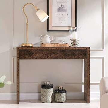 Modern Accent Console Tables for Entryway, Small Sofa Table with Faux Burl Wood and Thick High Gloss Finish, Narrow Hallway Table for Living Room, Bedroom or Foyer, 41 Inch, Walnut