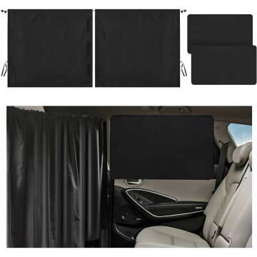 Premium Car Window Shades - Blackout Privacy Sunshade & Divider Curtain