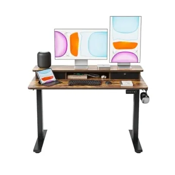 BANTI 48x24 Inch Electric Standing Desk with Double Drawers, Adjustable Height Stand Up Desk, Sit St...