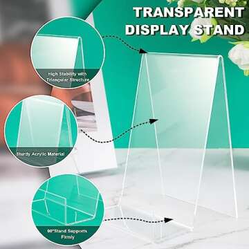 12 Pack Display Stand with Ledge, Acrylic Book Display Stand Tablet Holder Easel Holder for Displayi...