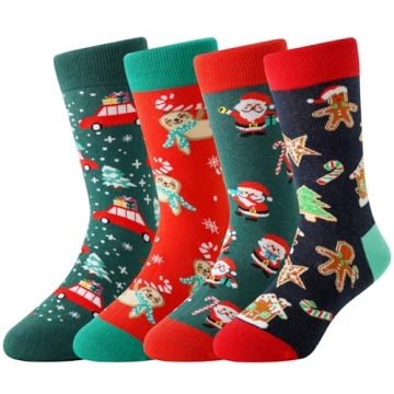 TOAMOUR 4 Pairs Christmas Socks for Kids - Fun, Comfortable Holiday Gifts