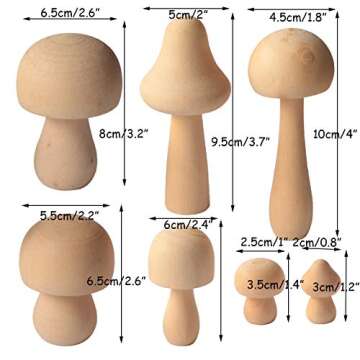 Wooden Mushroom Set - 8 Pack Natural Unfinished Craft Mushrooms