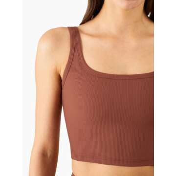 Chilylori Women's Seamless Sports Bra Workout Crop Top Ribbed Padded Longline Wirefree Medium Support Tank Tops Fitness Bras Top Workout Tops for Women Sports Bra Bronze L