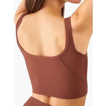 Chilylori Women's Seamless Sports Bra Workout Crop Top Ribbed Padded Longline Wirefree Medium Support Tank Tops Fitness Bras Top Workout Tops for Women Sports Bra Bronze L