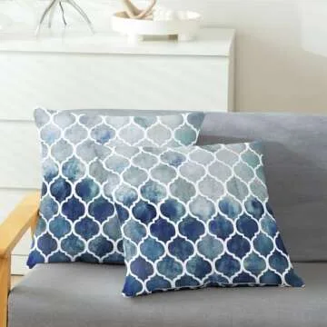CaliTime Cushion Covers Cushion Cover Pack of 2 Cosy Cushion Covers for Couch Bed Sofa Hand Painted Colourful Geometric Grid Chain Print 45 cm x 45 cm Main Grey Navy Blue