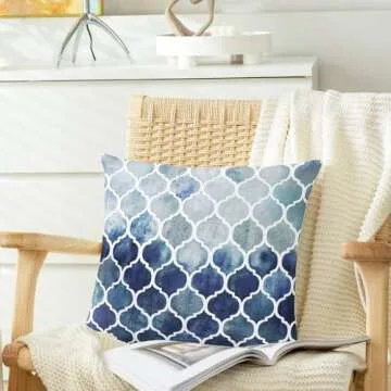 CaliTime Cushion Covers Cushion Cover Pack of 2 Cosy Cushion Covers for Couch Bed Sofa Hand Painted Colourful Geometric Grid Chain Print 45 cm x 45 cm Main Grey Navy Blue