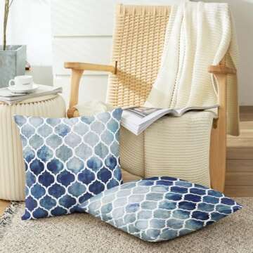 CaliTime Cushion Covers Cushion Cover Pack of 2 Cosy Cushion Covers for Couch Bed Sofa Hand Painted Colourful Geometric Grid Chain Print 45 cm x 45 cm Main Grey Navy Blue