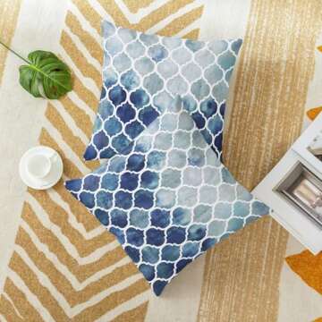 CaliTime Cushion Covers Cushion Cover Pack of 2 Cosy Cushion Covers for Couch Bed Sofa Hand Painted Colourful Geometric Grid Chain Print 45 cm x 45 cm Main Grey Navy Blue