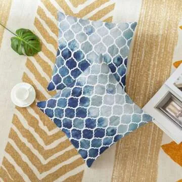 CaliTime Cushion Covers Cushion Cover Pack of 2 Cosy Cushion Covers for Couch Bed Sofa Hand Painted Colourful Geometric Grid Chain Print 45 cm x 45 cm Main Grey Navy Blue