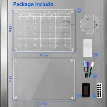 Magnetic Acrylic Calendar for Fridge, 2 Pack Clear Magnetic Calendar for Fridge, Fridge Calendar Set Includes 3 Markers, Dry Eraser and Magnetic Marker Holder(16.5"x12")