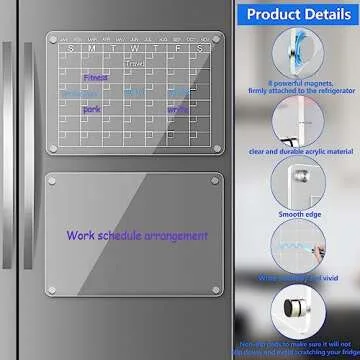 Magnetic Acrylic Calendar for Fridge, 2 Pack Clear Magnetic Calendar for Fridge, Fridge Calendar Set Includes 3 Markers, Dry Eraser and Magnetic Marker Holder(16.5"x12")