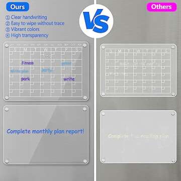 Magnetic Acrylic Calendar for Fridge, 2 Pack Clear Magnetic Calendar for Fridge, Fridge Calendar Set Includes 3 Markers, Dry Eraser and Magnetic Marker Holder(16.5"x12")