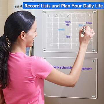 Magnetic Acrylic Calendar for Fridge, 2 Pack Clear Magnetic Calendar for Fridge, Fridge Calendar Set Includes 3 Markers, Dry Eraser and Magnetic Marker Holder(16.5"x12")