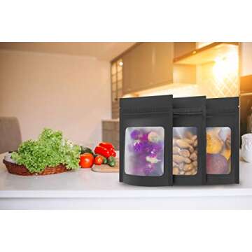 100 Pack Resealable Smell Proof bags- Black Mylar bags I Stand up pouch 4x6" I Small mylar bag for Multi-purpose use from food storage, mylar bags 3.5 to small business packaging.