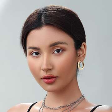 Gold Chunky Hoop Earrings Set for Women, 14K Gold Plated Twisted Huggie Hoop Earring Hypoallergenic, Thick Open Hoops Set Lightweight