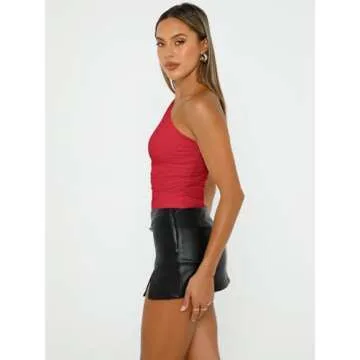 Trendy Queen Womens Going Out Tops Summer One Off Shoulder Tank Tube Crop Outfit Cute Shirts Cami Corset Fashion Clothes Red M