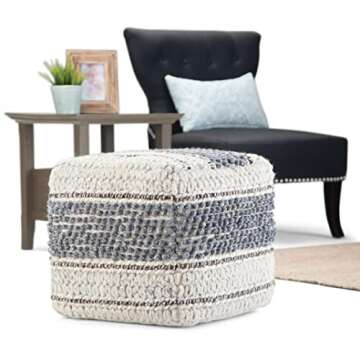 SIMPLIHOME Grady Boho Square Pouf - Handcrafted Blue and Natural Beauty