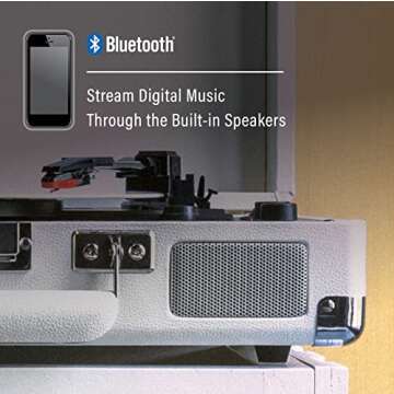 Crosley CR8005F-WS Cruiser Plus Vintage 3-Speed Bluetooth in/Out Suitcase Vinyl Record Player Turntable, White Sand