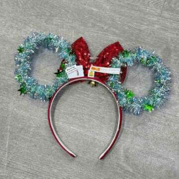 CASDRE Christmas Light up Mouse Ear Headband Xmas Bow Hair Hoop Bell Sparkle Headbands Party Hair Accessories for Women and Girls (A Red Green)