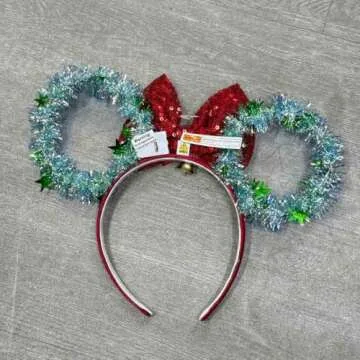 CASDRE Christmas Light up Mouse Ear Headband Xmas Bow Hair Hoop Bell Sparkle Headbands Party Hair Accessories for Women and Girls (A Red Green)