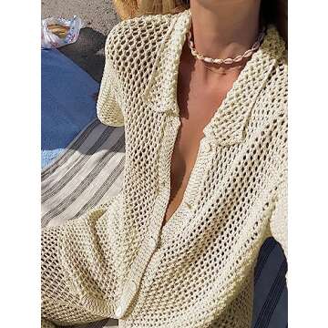 Famulily Beach Cover Up Pants 2 Piece Pants Set Bathing Suit Cover Up 2pc Crochet Sets for Women Crochet Sets Two Piece Women Beige M