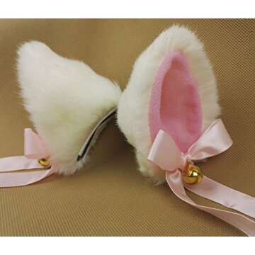 Hot Sweet Lovely Anime Halloween Cosplay Fancy Neko Cat Ears Hair Clip White with Bell