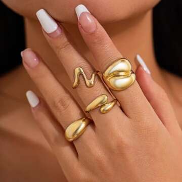 Inactwin Gold Chunky Rings Set for Women 14K Stackable Dome Statement Rings Vintage Dainty Knuckle O...