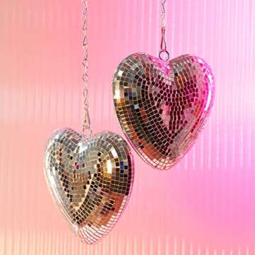 Valentines-Day Gift Heart Shaped Disco-Ball - 2 Pack Mirror Disco Balls for Valentines Day Gift Party Reflective Decor for Table, Desk, Room, Home, Bar, Hanging Disco Decor Retro Silver (6 inch)